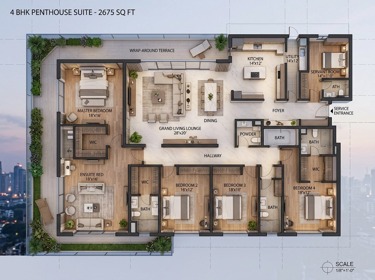Circuit Heights 4 BHK 2675 Sq Ft Floor Plan Layout